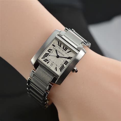 cartier tank metal bracelet|cartier ladies large tank watch.